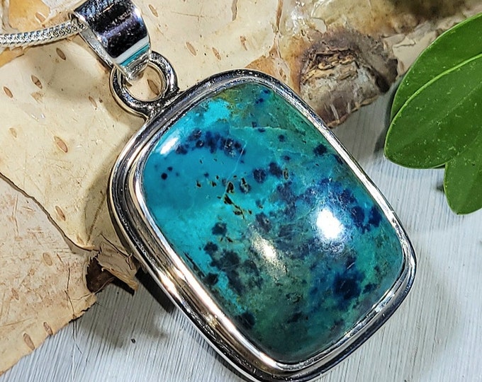 Natural Handcrafted Top Choice Shattuckite .925 Sterling Silver Pendant 8 Grams measures 1 1/2" x 3/4 AB18