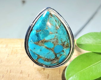 Turquoise Ring, Kingman Turquoise Ring, Turquoise Sterling Silver Size 7, Gift for Her, Boho Ring, Statement Ring, Handmade Ring, FU