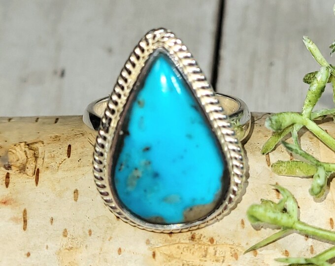 Turquoise Ring, Turquoise W/Pyrite Sterling Silver Ring Size 7.5, Handmade Turquoise Ring, Statement Turquoise Ring, Gift for Her, HG