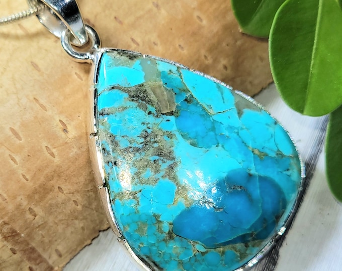 Turquoise Pendant, Sterling Silver Turquoise Pendant, Arizona Turquoise, Kingman Turquoise Pendant, Boho Pendant, Statement Pendant  FU01