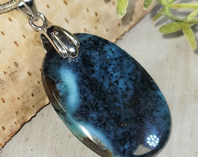 Blue  Opalized Wood Pendant,  Blue Opalized/Petrified Wood Cabochon Pendant, Handmade Opalized Wood Pendant, Gift for Her, HJ34