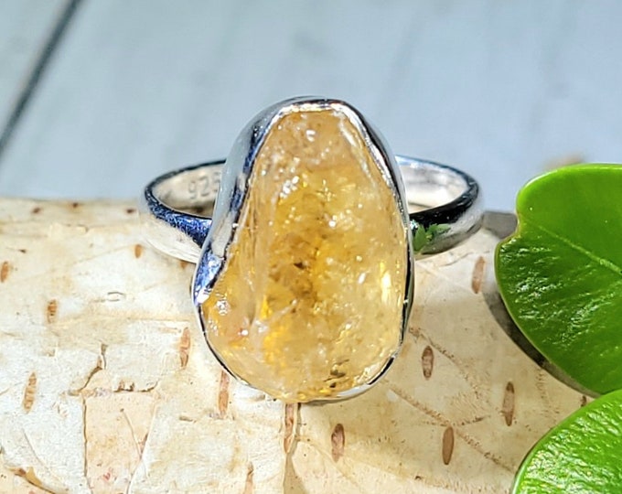 Natural Golden Orange Raw Rough Cut Citrine Handmade .925 Sterling Silver Ring Size 5.5 4 Grams 9/16" x 7/16" CB13
