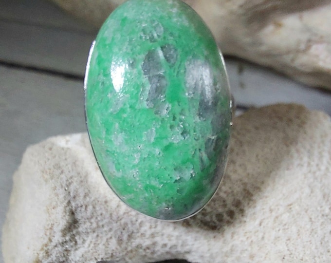 Natural Premium Variscite Sterling Silver Ring, Variscite Pear Ring Size 6.5, Statement Ring, Boho Ring, GN