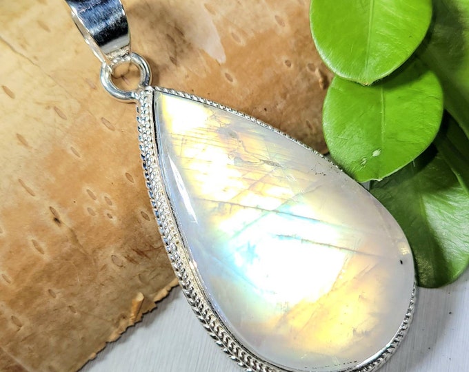 Moonstone Pendant, Rainbow Moonstone Sterling Silver Pendant, Premium Grade Moonstone Pendant, Gift for Her, Statement Pendant, FC11