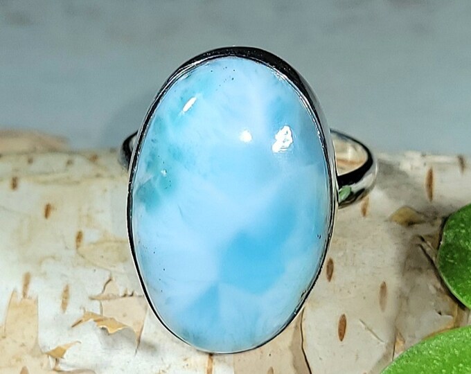 Natural AA Choice Dominican Larimar .925 Sterling Silver Ring Size 8 6 Grams Face Measures 7/8" x 5/8" EY18