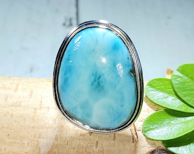 Larimar Ring, Dominican Larimar Sterling Silver Ring, Larimar Silver Ring, Premium Larimar Sterling Silver Ring  Size 8.50, Gift for Her, FB