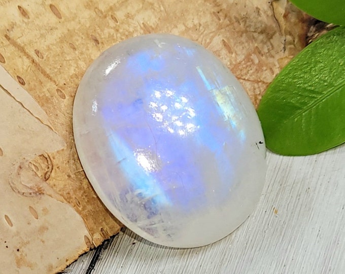 Natural Premium Blue Flash Rainbow Moonstone Oval 25Ct Cabochon Wire Wrapping, Weaving, or Pendant 22mm x 18mm Gift for Her, Collector CJ08
