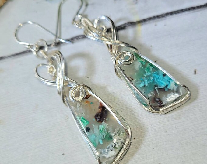 Chalcedony Copper Earring, Chalcedony with Copper Wire Wrapped Earrings, Sterling Silver Wire Wrapped Earring, Chalcedony W/Copper Wire Wrap