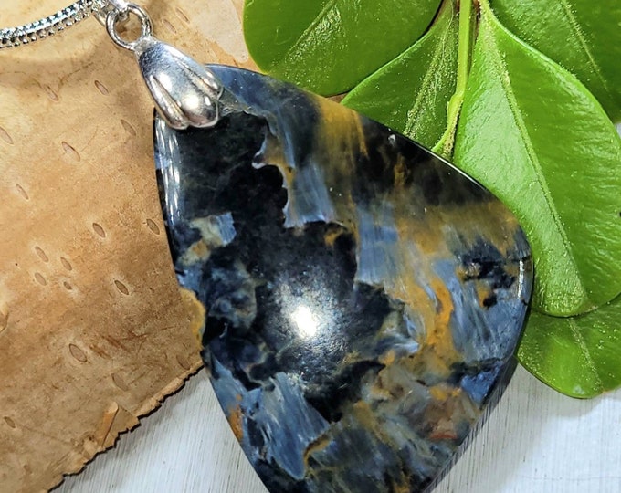 Pietersite Pendant, Blue Pietersite Sterling Silver Pendant, Handmade Freeform Pietersite  Pendant, Statement Pendant, Gift for Her, FD34