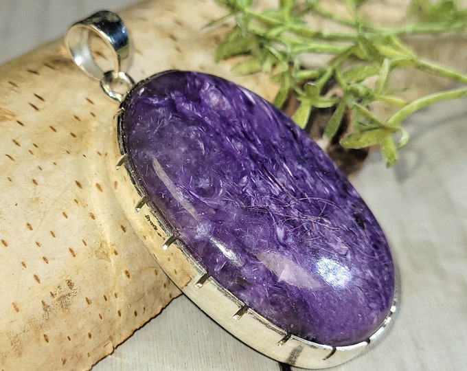 Charoite Pendant, Charoite Sterling Silver Pendant, Premium Grade Charoite Pendant, Statement Pendant, Gift for Her, Handmade Pendant, HJ25