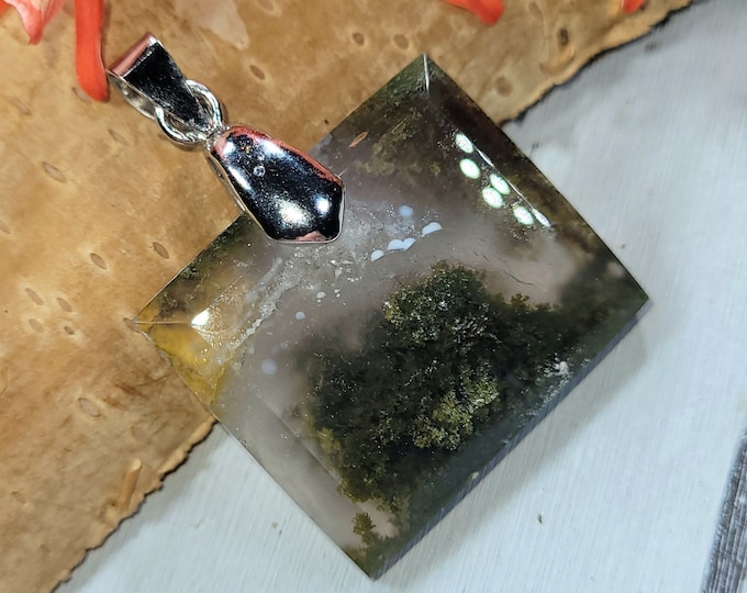 Moss Agate Pendant, Handmade Moss Agate Cabochon Sterling Silver Pendant, Solid Sterling Silver Bail, Gift for Her, Statement Pendant, FF09