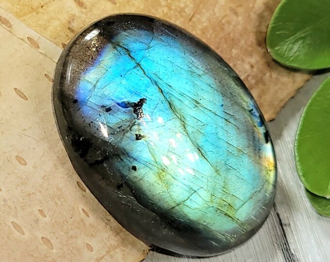 Natural Blue Green Fire Labradorite Oval Cabochon 30ct 6 Grams 27mm x 20mm Wire Wrapping, Weaving or Pendant, Collector CK01