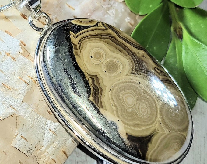 Natural AAA  Rare Quality Schalenblende Handmade .925 Sterling Silver Pendant 2 1/8" x 1" 17 grams EN30