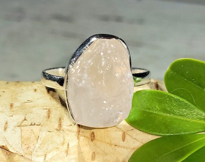 Natural High Quality Raw Rough Cut Rose Quartz Handmade .925 Sterling Silver Ring Size 9.5 5 Grams 5/8" x 1/2" CD15
