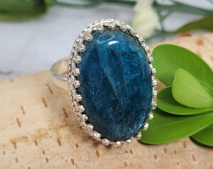 Apatite Sterling Silver Ring, .925 Sterling Silver Apatite Ring, Statement Ring, Boho Ring, Gift for her, Size 7 3/4, Premium Apatite, DD