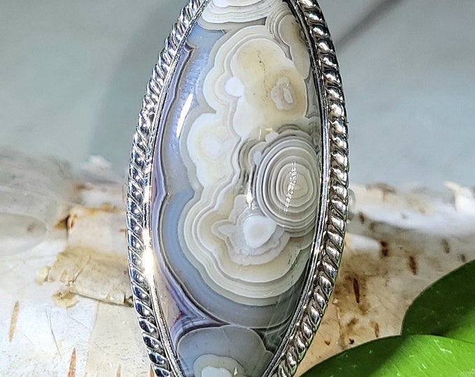 Natural AA Crazy Lace Agate .925 Sterling Silver Ring Size 6.5 10 Grams 1 1/2" x 5/8" EU17
