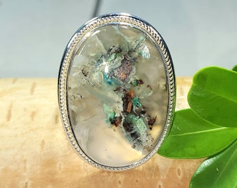 Chrysocolla Copper Ring Size 9.5, Chalcedony Copper Sterling Silver Ring, Handmade Chrysocolla Ring, Statement Ring, Gift for Her, FJ