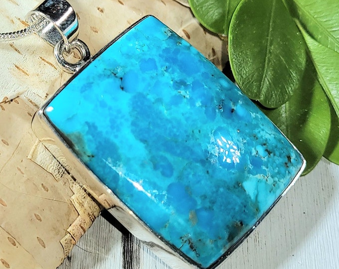 Natural AA Arizona Kingman Turquoise Handmade .925 Sterling Silver Pendant 1 9/16" x 1" 11 grams ES19