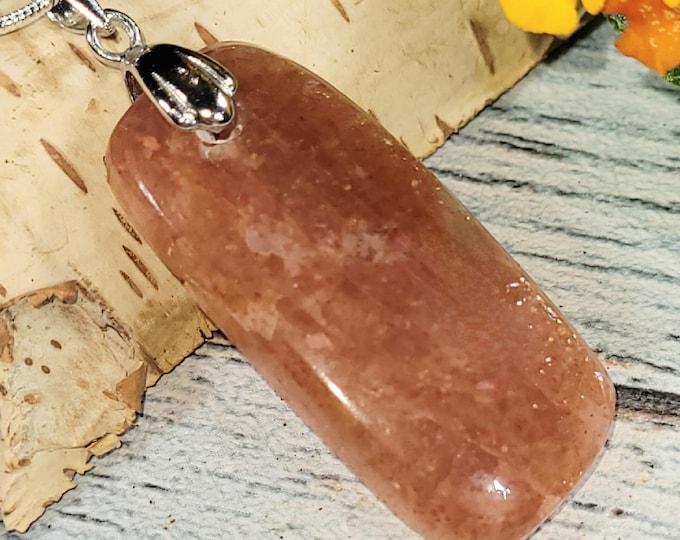 Handmade Orange Sunstone Pendant: Rectangle Sunstone Sterling Silver Pendant, JH18