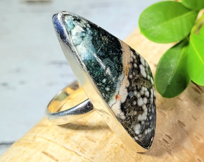 Ocean Jasper Ring, Sterling Silver Ring Size 7.25, Handmade Ring, FK09