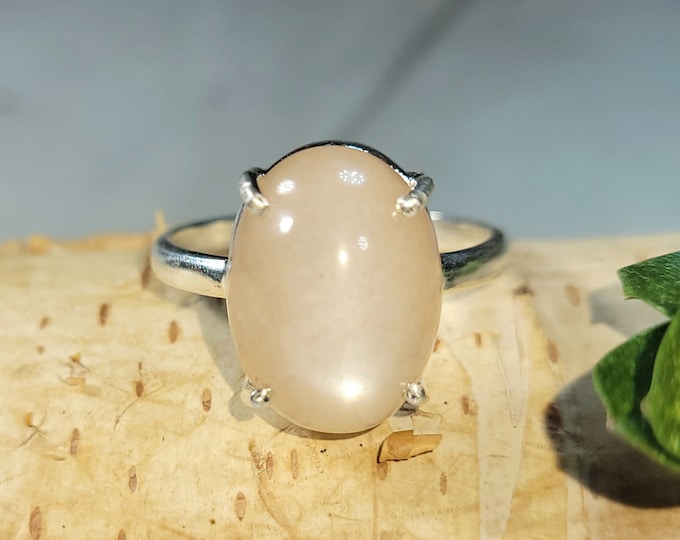 Natural Premium Grade Peach Moonstone Handmade .925 Sterling Silver Ring Size 9 Genuine Peach Moonstone Gift for Her
