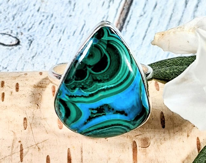 Handmade Premium Grade Chrysocolla Malachite Sterling Silver Ring - Size 9