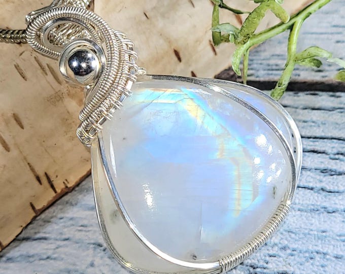 Moonstone Pendant, Hand Wire Wrapped Sterling Silver Moonstone Pendant,  Handmade Multi Moonstone Sterling Silver Pendant, Gift for Her JB29