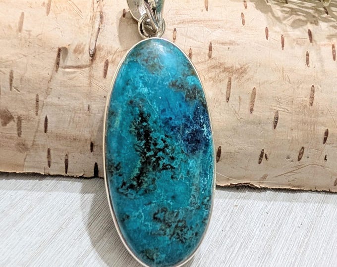 Shattuckite Sterling Silver Pendant: Natural Gemstone Jewelry