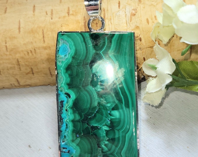 Chrysocolla Malachite Pendant, Chrysocolla Malachite Sterling Silver Pendant, Handmade Pendant, Statement Pendant, Gift for Her, DK08
