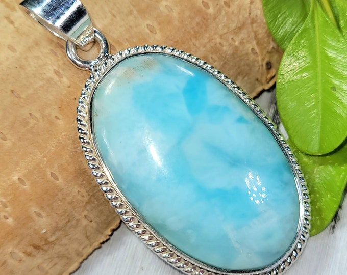 Larimar Pendant, Larimar Sterling Silver Pendant, Handmade Larimer Pendant. Statement Pendant, Gift for Her,  FE44