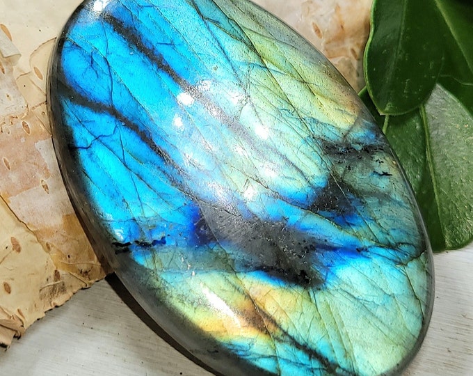 Natural Large Blue Multi-Flash Labradorite Oval Cabochon 110ct 52mm x 32mm Wire Wrapping, Weaving, Pendant EV30