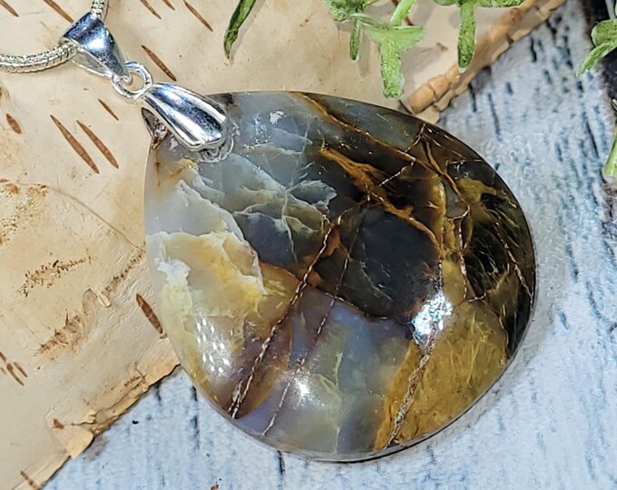 Common Opalized Agate Pendant, Common Opalized Agate Sterling Silver Pendant, Handmade Pendant, Statement Pendant, Gift for Her, HS32