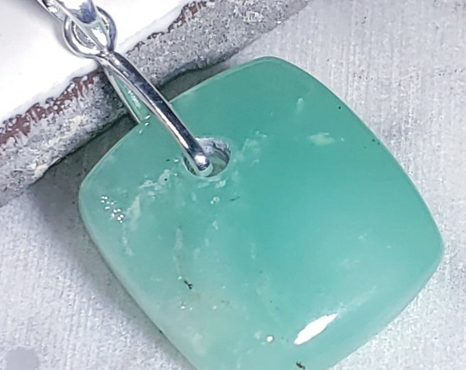 Natural AA Chrysoprase Cabochon .925 Sterling Silver Pendant 1 1/2" x 13/16" EA2(04) Sterling Silver Heavy Duty Bail