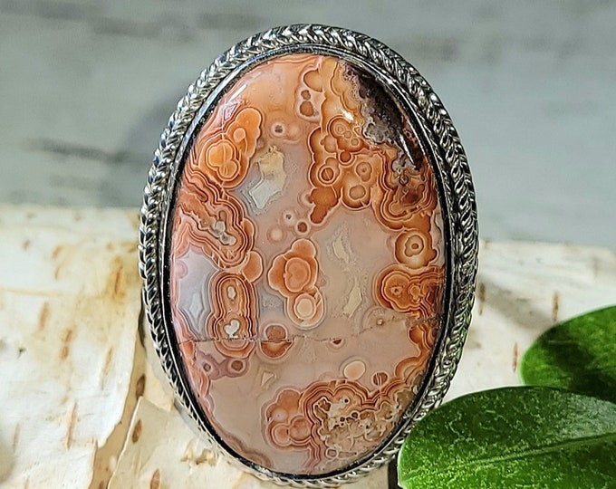 Natural AA Crazy Lace Agate .925 Sterling Silver Ring Size 8 11 Grams 1 1/4" x 7/8" EW30