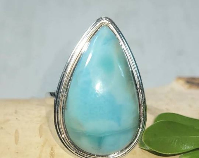 Larimar Ring, Dominican Larimar Sterling Silver Ring, Larimar Silver Ring, Premium Larimar Sterling Silver Ring  Size 7.50, Gift for Her, CN