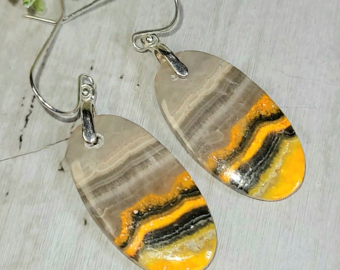 Bumblebee Jasper Earrings, Bumblebee Jasper Sterling Silver Earrings, Oval Jasper Earrings, Handmade Jasper Earrings, Gift for Her, HC07