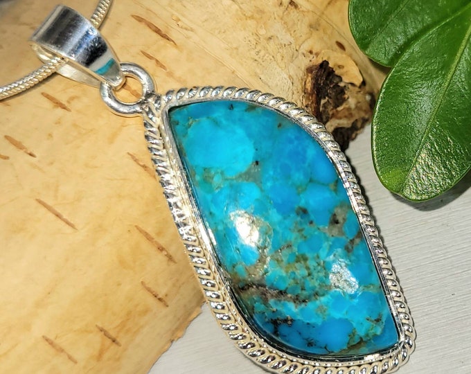 Natural Premium Grade Arizona Kingman Turquoise Handmade .925 Sterling Silver Pendant 2" x 7/8" 10 grams DD27