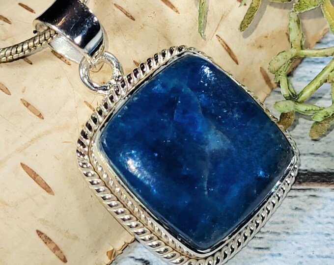 Blue Apatite Sterling Silver Pendant: Handmade Statement Jewelry