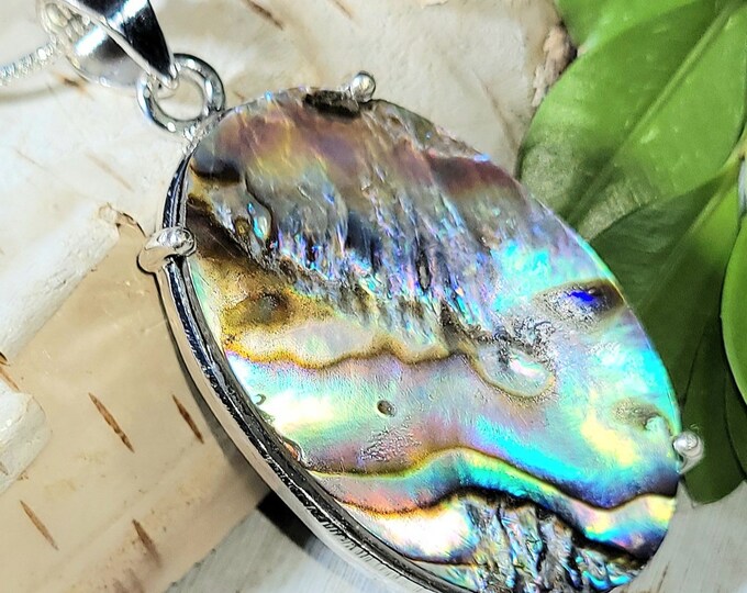 Natural Multi Color Abalone .925 Sterling Silver Pendant 12 Grams 1 7/8" x 7/8" EU28