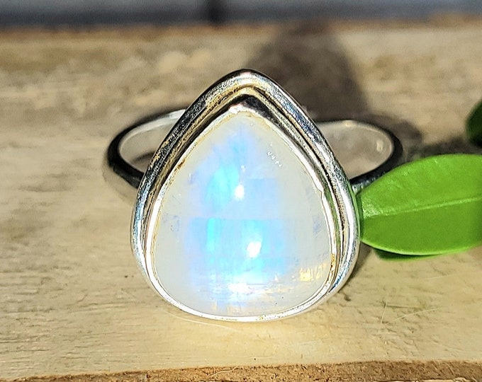 Natural AAA Blue Flash Moonstone .925 Sterling Silver Ring Size Adjustable 7.5-8.5 5 Grams 5/8" x 9/16" EL34