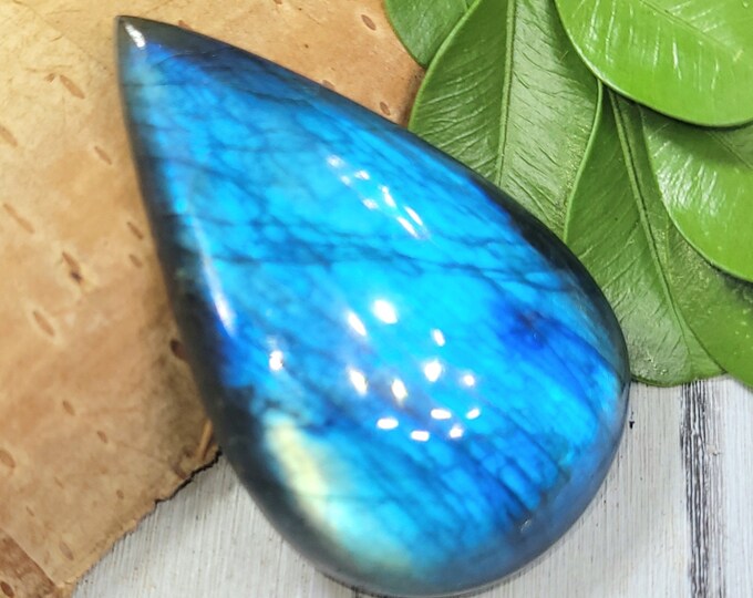 Natural Premium Grade Multi Flash Labradorite Pear Shaped Cabochons 61.50ct 1 Stone Wire Wrapping, Weaving, Pendant or Ring FP28