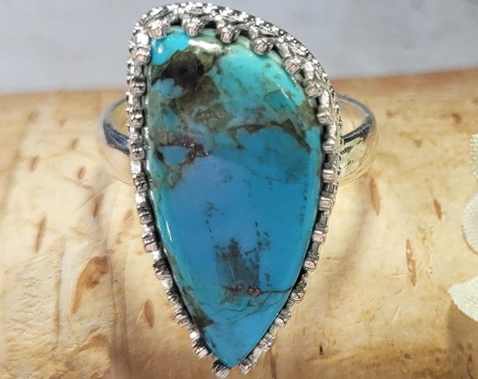 Kingman Turquoise Ring, Turquoise Ring, Arizona Turquoise .925 Sterling Silver Ring Size 8 ,Gift for Her, Boho Ring, Statement Ring