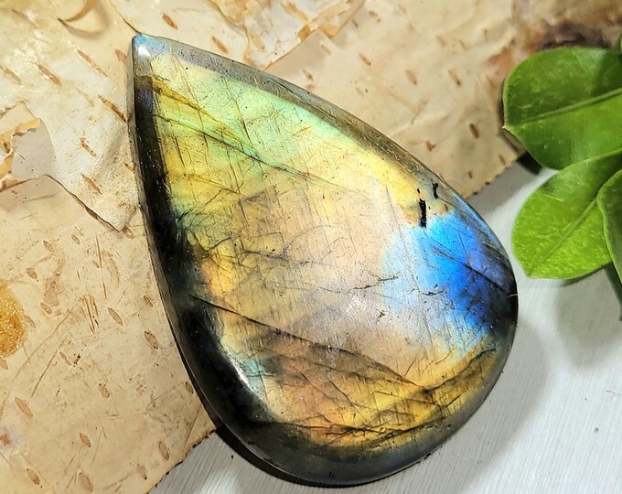 Natural Top Quality Multi-Flash Labradorite Pear Cabochon 60ct 12 Grams 40mm x 28mm Wire Wrapping, Weaving or Pendant, Collector AC24