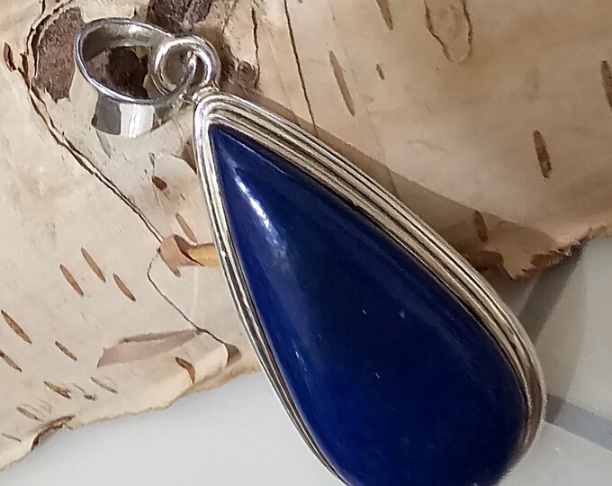 Lapis Lazuli Pendant, Lapis Lazuli Pear Sterling Silver Pendant, Handmade Lapis Pendant, Gift for Her, Statement Pendant, HF13