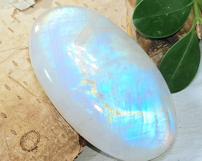 Natural AAAA Grade Rainbow Moonstone Oval 60Ct Cabochon Wire Wrapping, Weaving, or Pendant 40mm x 22mm CD37