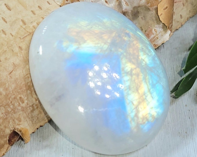 Natural Premium AAA Grade Rainbow Moonstone Oval 85Ct Cabochon Wire Wrapping, Weaving, or Pendant 37mm x 30mm Gift for Her, Collector