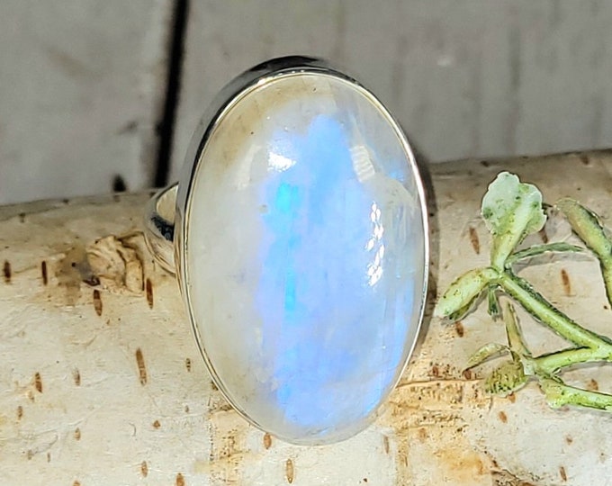 Moonstone Ring, Moonstone Sterling Silver Ring, Handmade Moonstone Ring, Statement Ring, Gift for Her, Size 6, GS