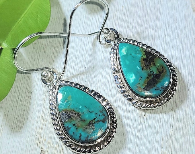 Natural Premium Quality Tibet Turquoise .925 Sterling Silver Earrings 7 Grams 1 7/16" x 9/16" ER16