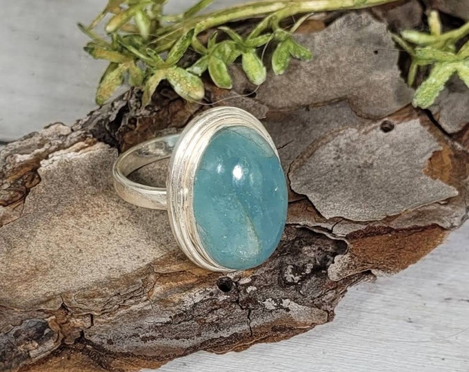 Natural Aquamarine Sterling Silver Ring, Aquamarine Boho Ring, Statement Ring; Handmade Ring, Premium Quality Aquamarine Ring Size 7