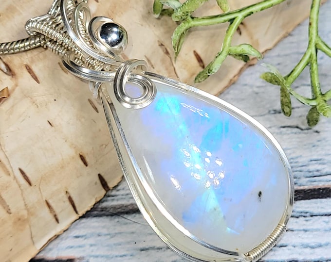 Moonstone Pendant, Hand Wire Wrapped Sterling Silver Moonstone Pendant,  Handmade Moonstone Sterling Silver Pendant, Gift for Her JB32